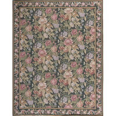 Tapis vert et rose noué à la main de haute qualité