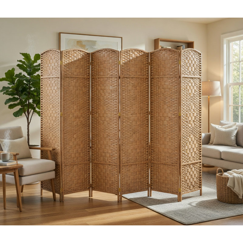 Paravent pliant en bambou de 71 po de hauteur avec garniture en bambou, Naturel, 6, H 71 po x l 104 po x P 1 po