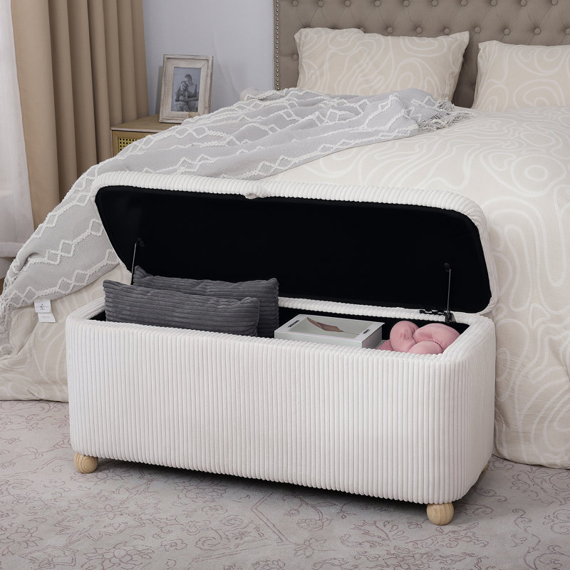Velvet Rectangular Storage Bench, Cream Corduroy