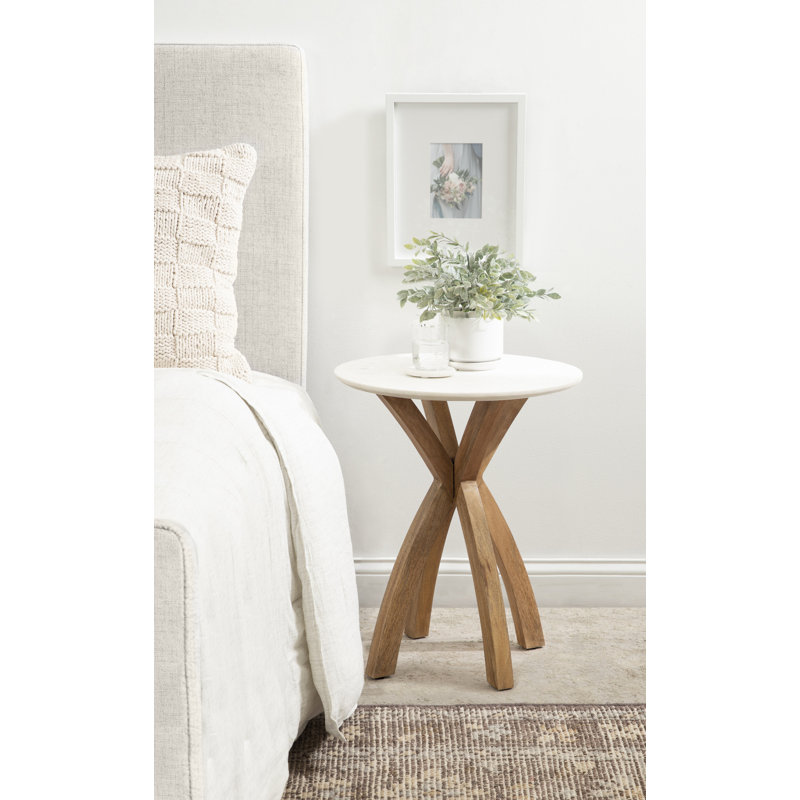 Kierney Round End Table with Marble Top, Brown
