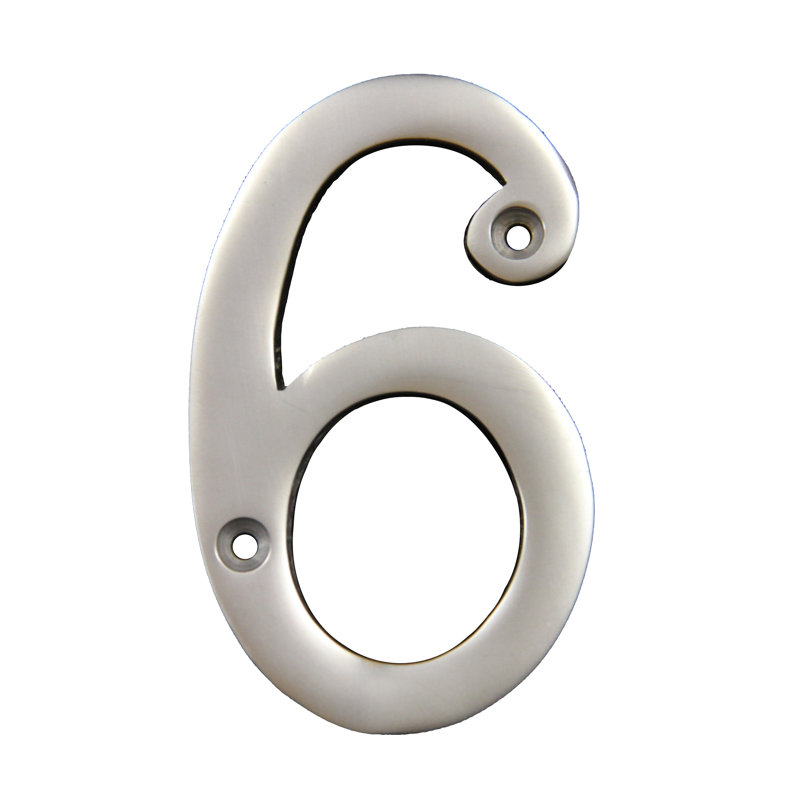Numéro de maison 4 po, 6, Chrome satiné