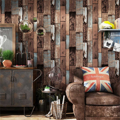 Papier peint à peler et coller en grain de bois rétro - Revêtement mural auto-adhésif pour dortoirs et meubles