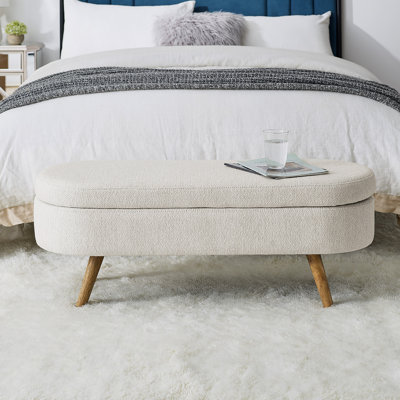 Banc de rangement repose-pieds ovale avec pieds en bois d'hévéa
