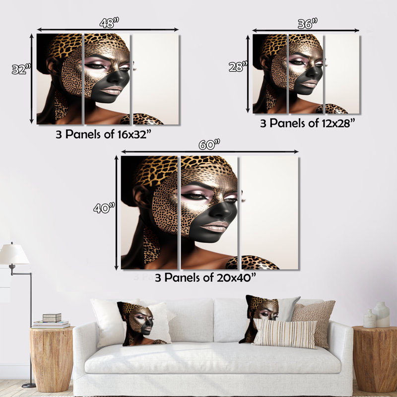 3 pièces Bohemain avec motif léopard, H 28 po x l 36 po x P 1 po