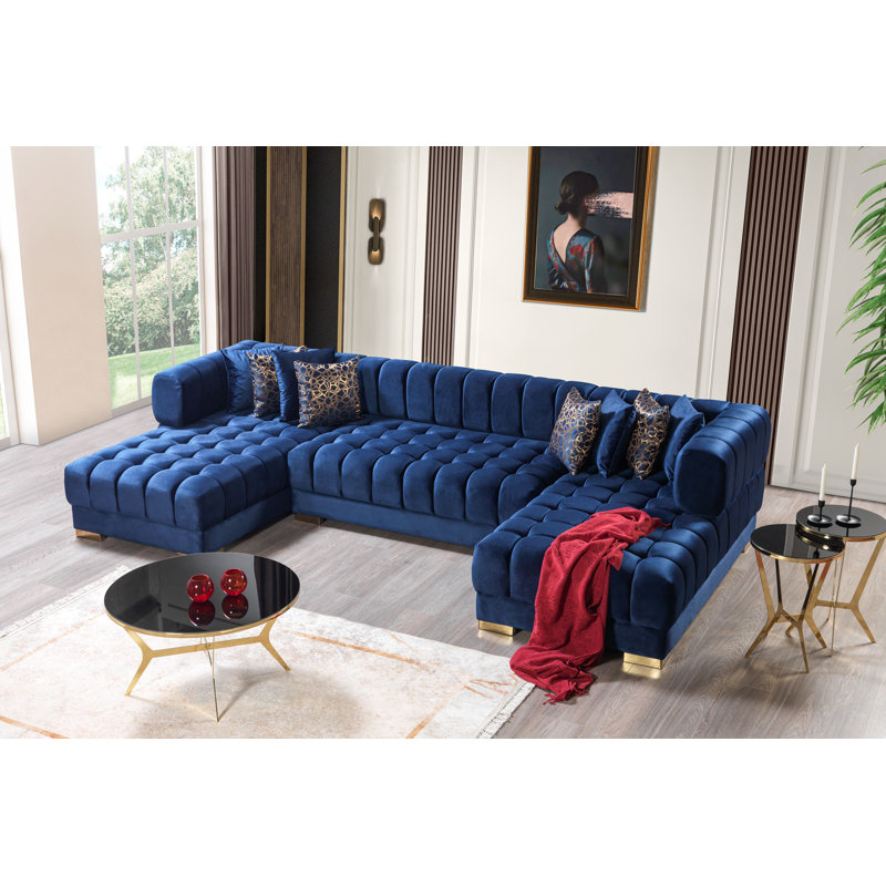 Canapé modulaire en velours Ariana, Velours bleu marine