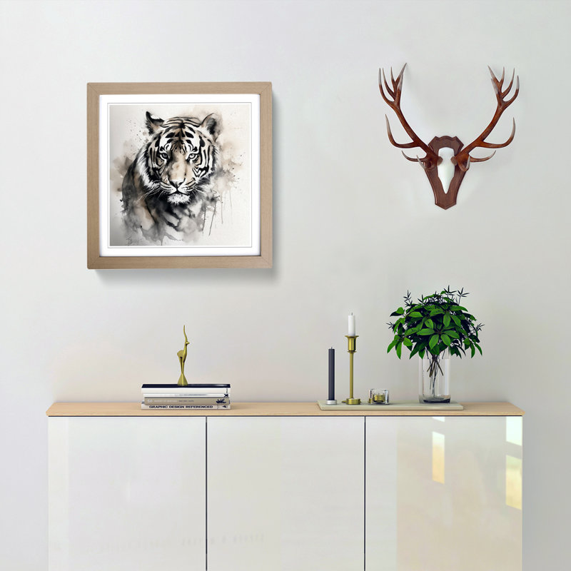 Tiger Ink Wash No.1 - Framed Print, Oak