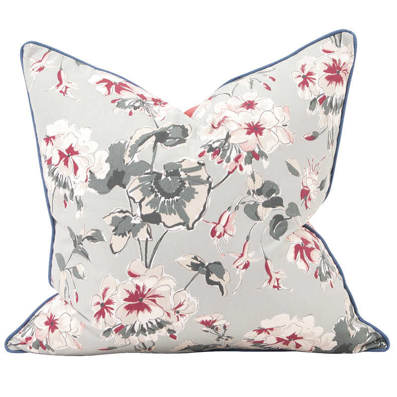 Mirador Morn Floral Cotton Reversible Throw Pillow, Ocean, 20" x 20"