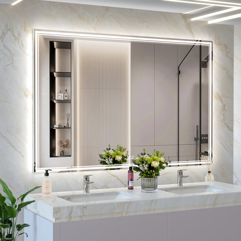 60X40 Inch Oversized LED Bathroom Mirror Wall Mounted Mirror With 3 Color Modes  Aluminum Frame Large Wall Mirror For Bathroom