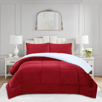 3-Piece Micromink Sherpa Comforter Set–Soft Fluffy Plush Comforter with 2 Pillowcases