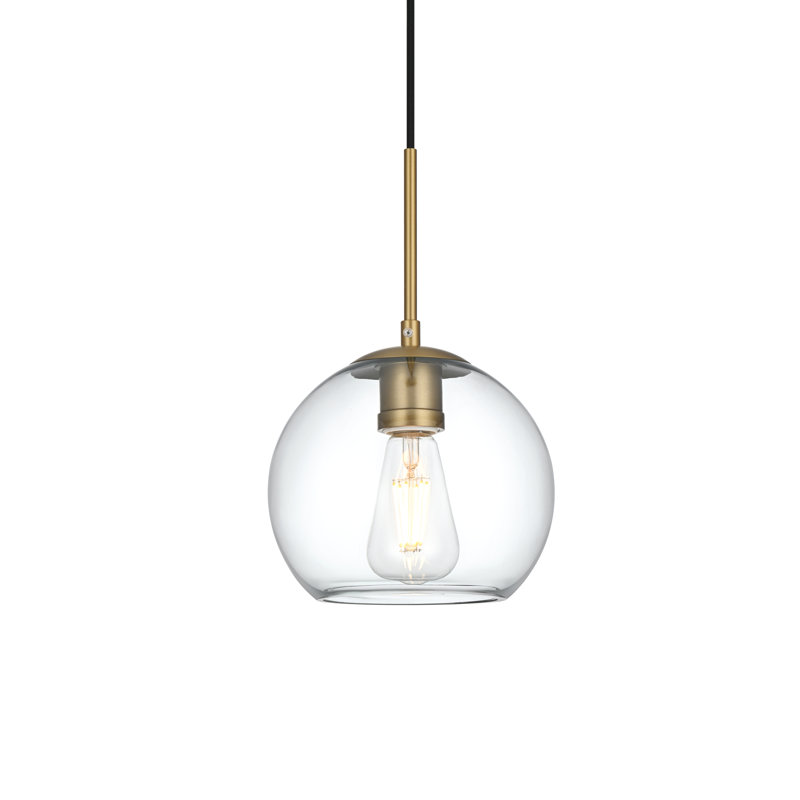 Luminaire suspendu sphérique simple à 1 lumière Snead, H 68 po x l 7,9 po x P 7,9 po, Transparent, Gold
