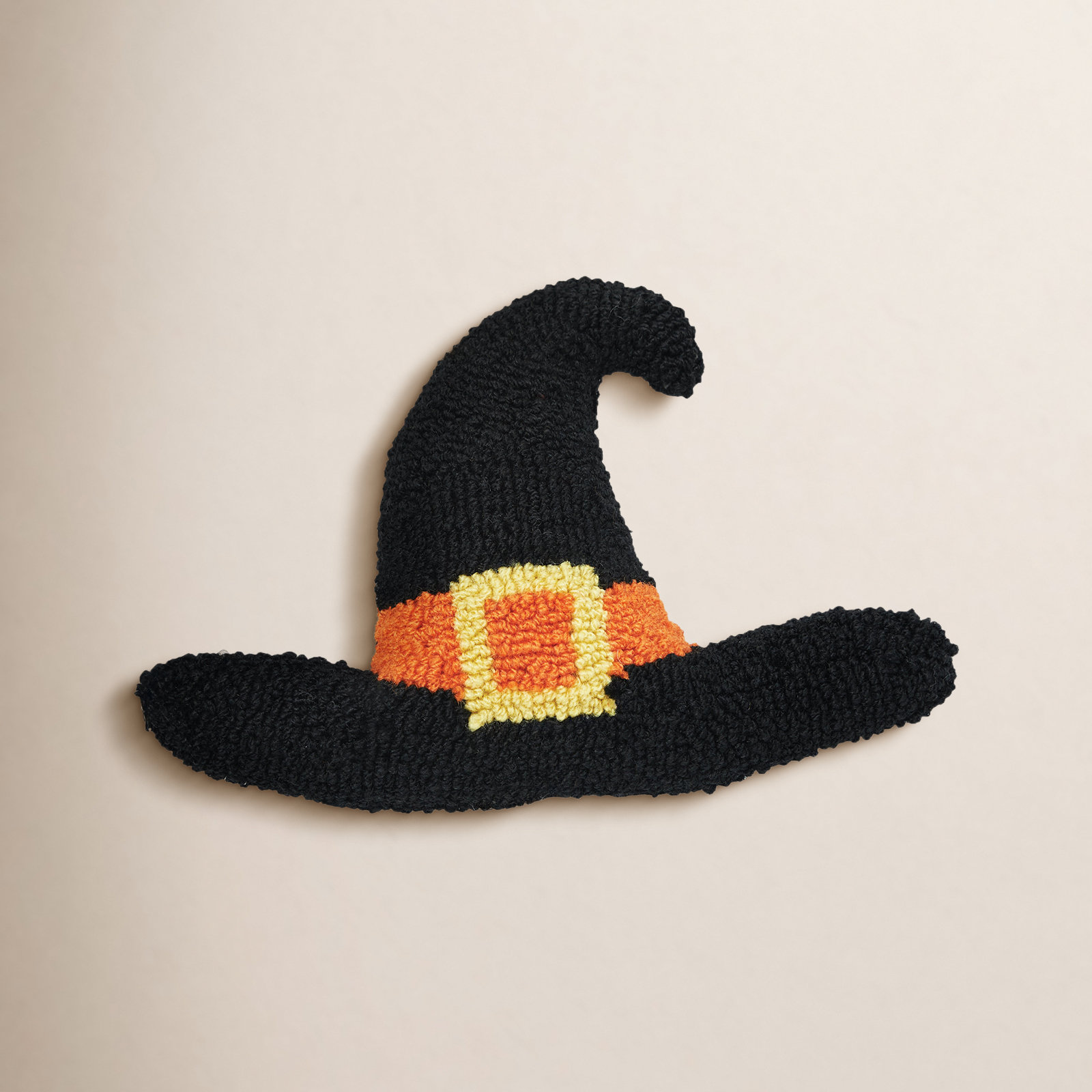 Halloween Hooked Throw Pillow, Witch Hat