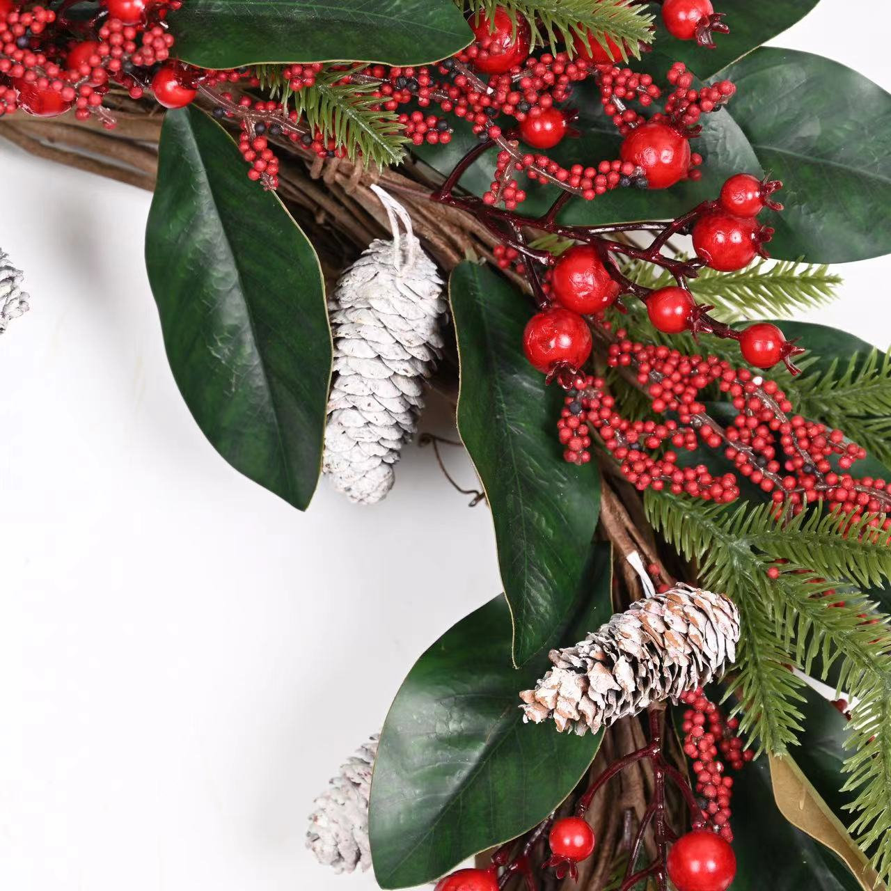 24" Farmhouse Artificial Foliage Pinecone Berry Winter Christmas Wreath For Front Door