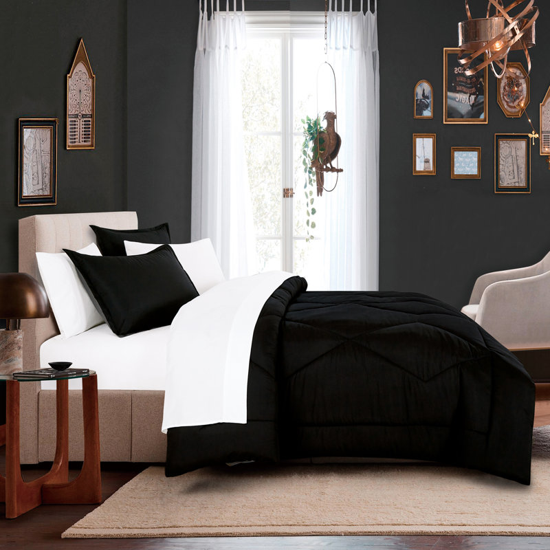 Ensemble d'édredon réversible 7 pièces 7 pièces, Édredon de très grande taille et 6 pièces suppl, Noir / blanc