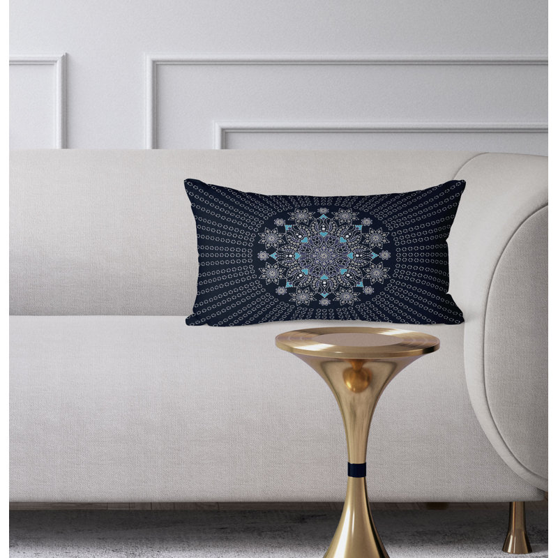 Carnation Circle  Rectangular Throw Pillow, Beige/Navy