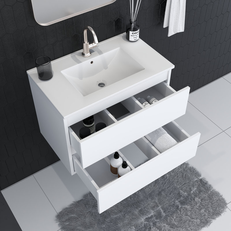 Salt 30'' Single Bathroom Vanity with Ceramic Top, White