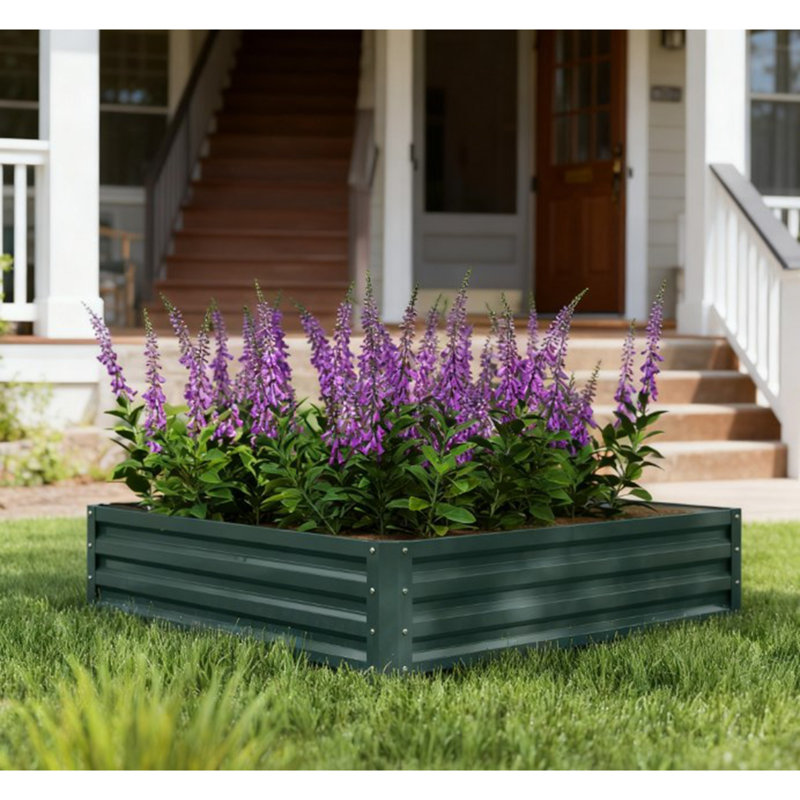 Boîte à fleurs en métal, jardin surélevé galvanisé pour l'extérieur, Vert