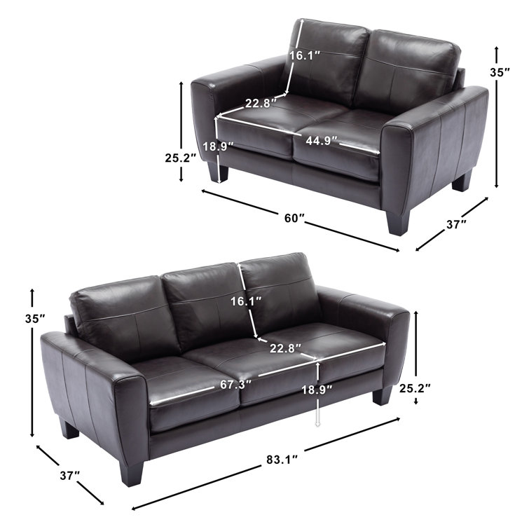 Namara 2 - Piece Top Genuine Leather Cushion Back Living Room Set with Solid Wood Frame