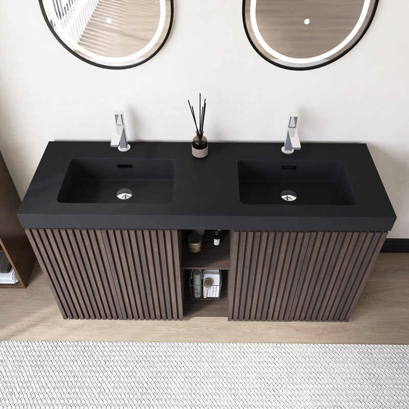 Meuble-lavabo autoportant 60 po avec lavabo intégré, Noir mat