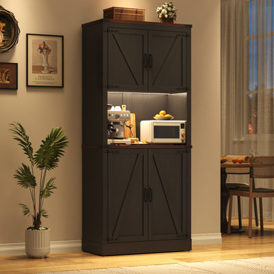72" Kitchen Pantry With LED Light, Power Outlet And Shelves At Doors.