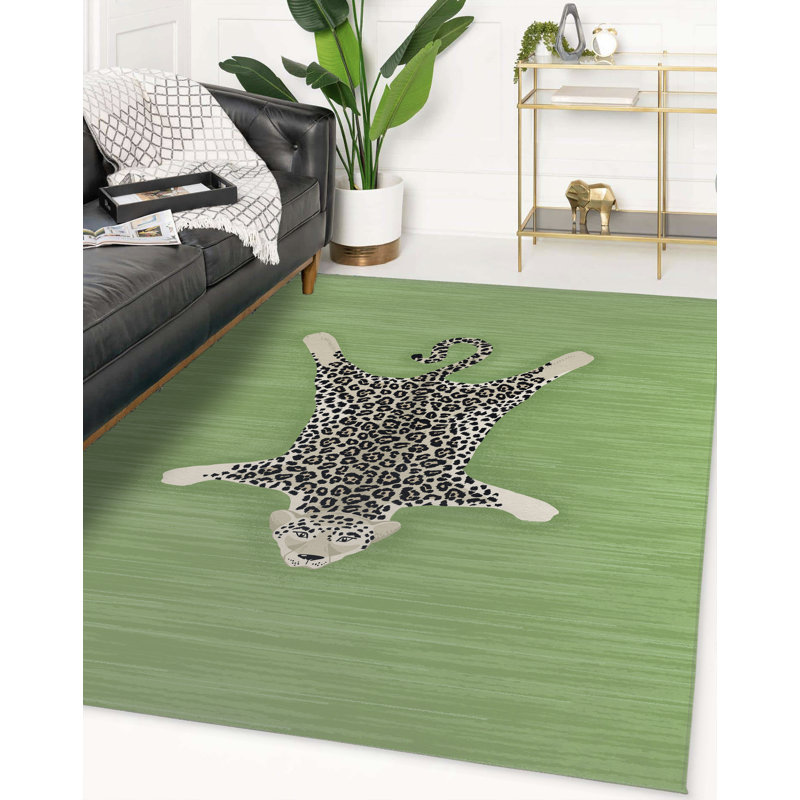 Tapis vert SNOW LEO par Everly Quinn, Rectangulaire 3 pi x 5 pi