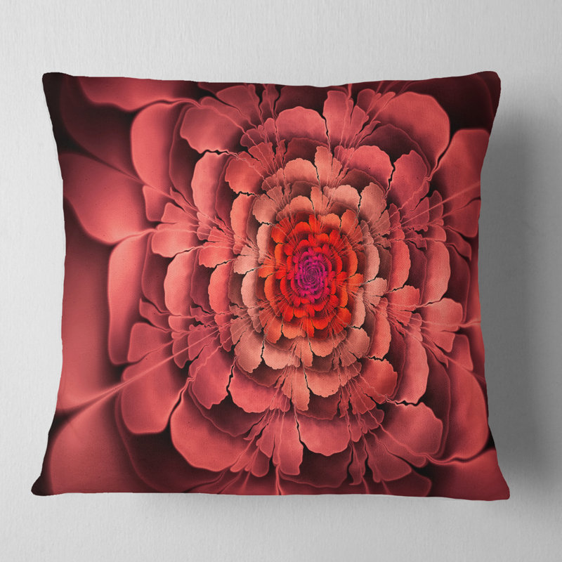 Dense Fractal Petals - Coussin à imprimé floral, 16 po x 1 po, Rose, Coussin décoratif
