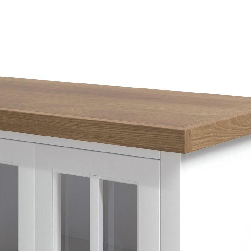 Meuble télé 97 po pour téléviseur de 100 po ou moins, assemblage minimal, fini blanc délavé et bois de grange