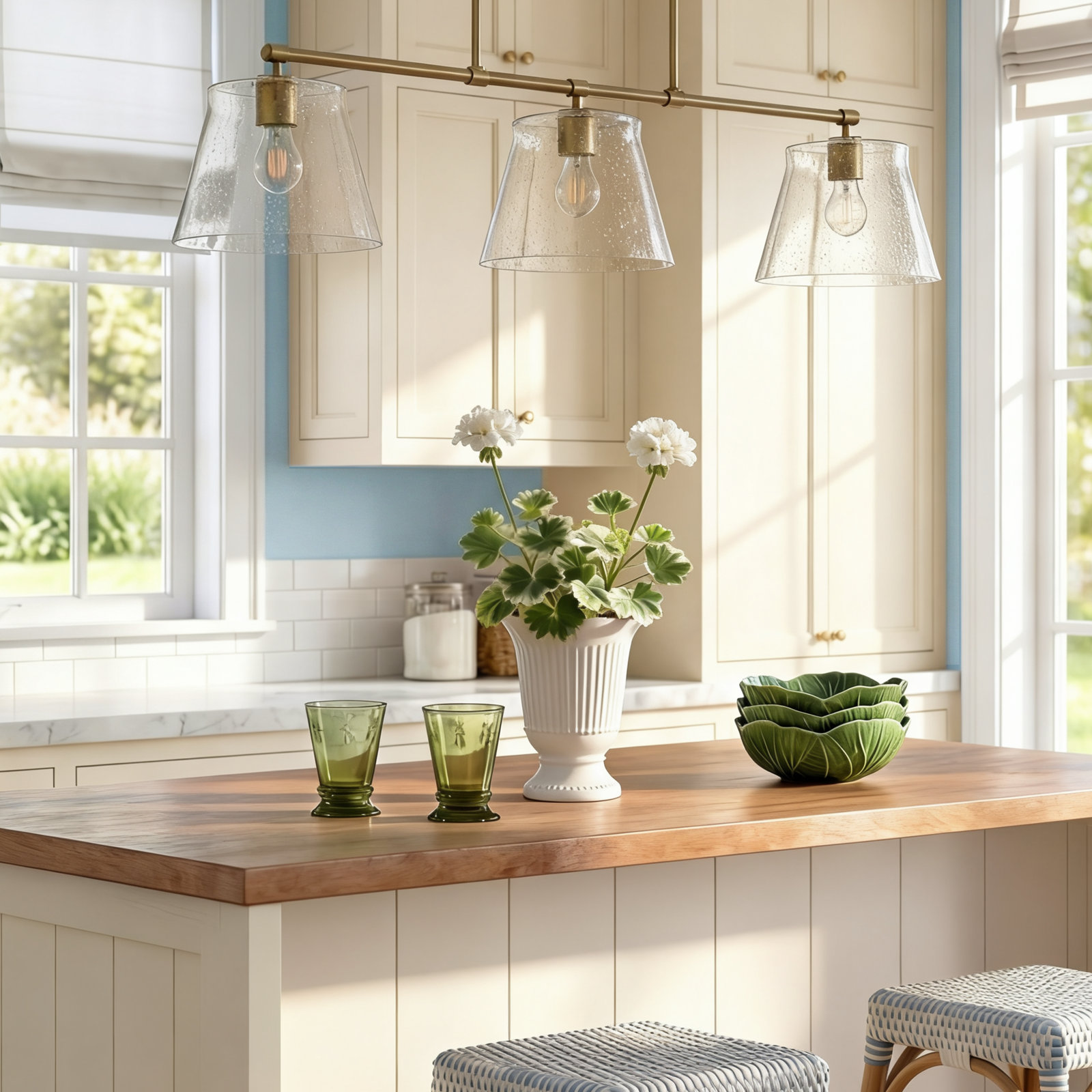 Alorie 3 Light Glass Dimmable Pendant, Aged Brass