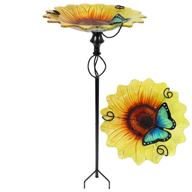 Bain d'oiseaux en verre tournesol
