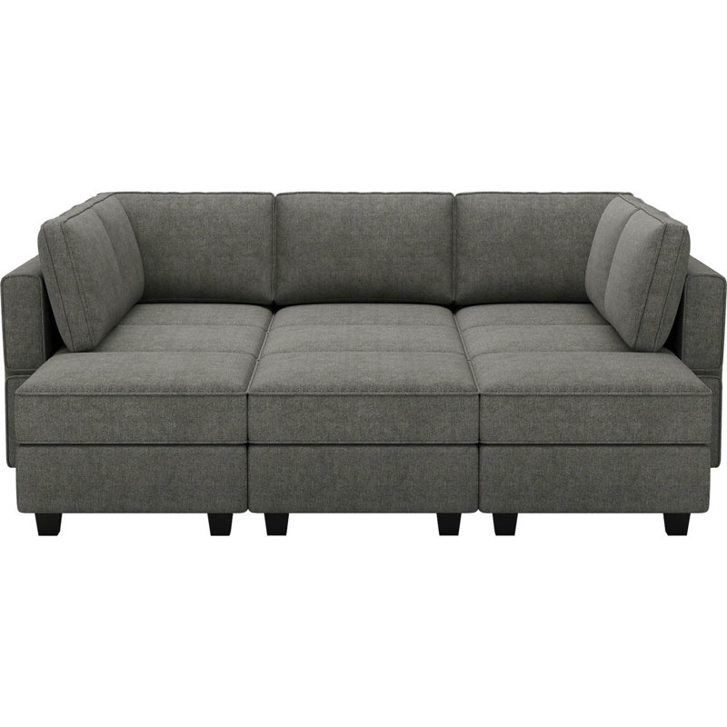Neemi Upholstered Sectional, Light Gray Terry