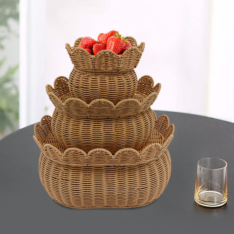 3Pcs Rattan Storage Baskets with Lid