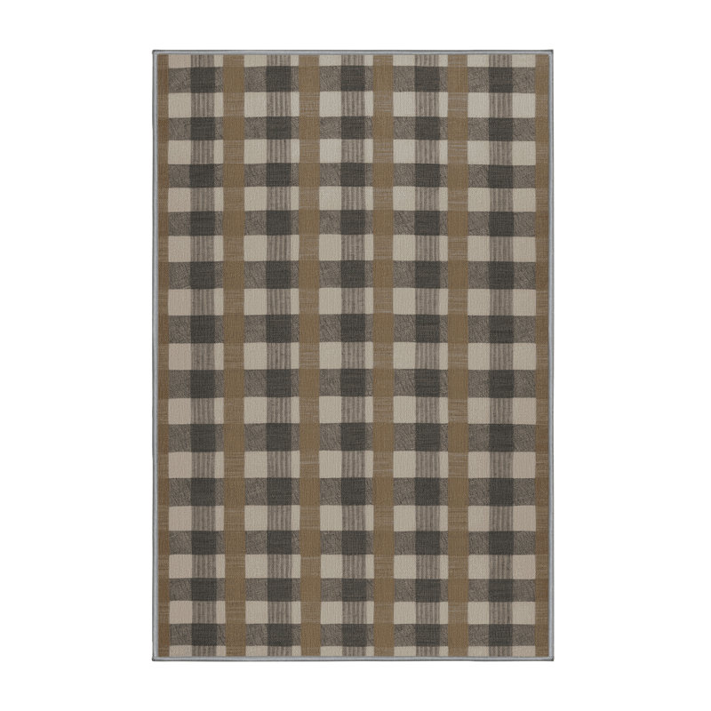 Tapis gris à carreaux lavable à la machine, Rectangle 5 pi x 7 pi