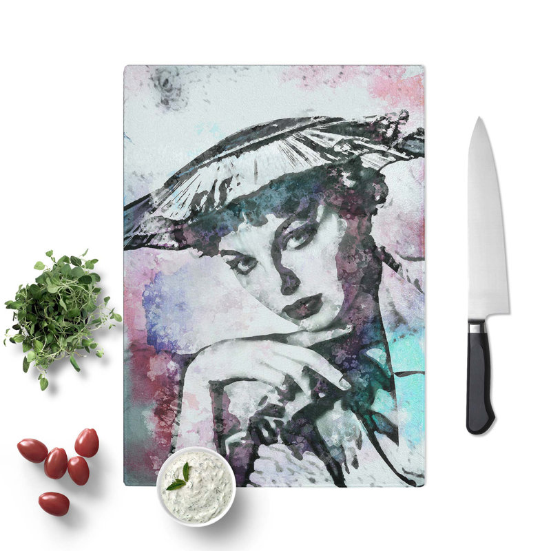 Glass Joan Collins in Abstract Chopping Board, 28.5 cm W x 20 cm L