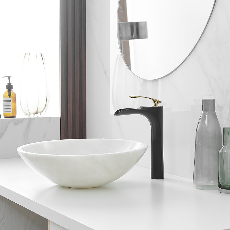 6050 Vessel Sink Faucet Vessel Sink Faucet Single-handle Bathroom Faucet with Drain Assembly, Matte Black/Gold