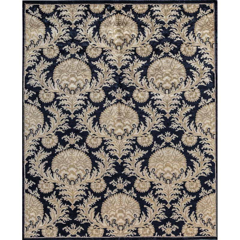 Hand-Knotted High-Quality Navy and Beige Area Rug