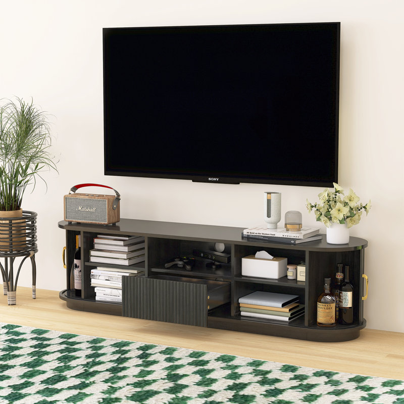 Vintage Rustic 66.9" W TV Stand With Sliding Wood Slatted Doors For Tvs Up To 75", Black