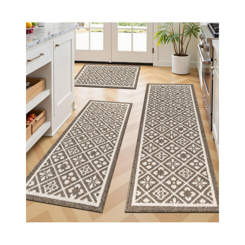 Stain Resistant Fall Kitchen Mat Runner Doormat Set Of 3, Tan