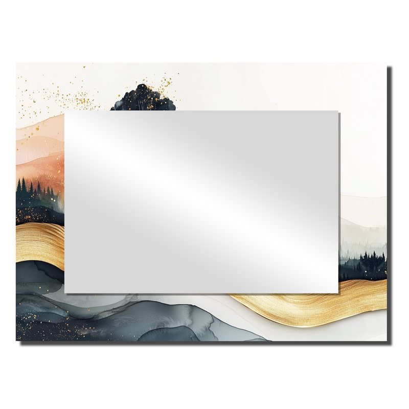 Sunrise Forest In Marble Field Landscape II - Miroir mural décoratif paysages - imprimé sur métal, 24 po x 32 po