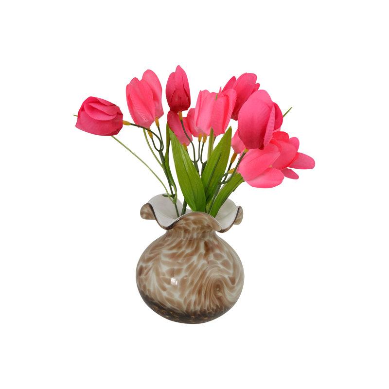 Vase en verre 5 po brun et blanc