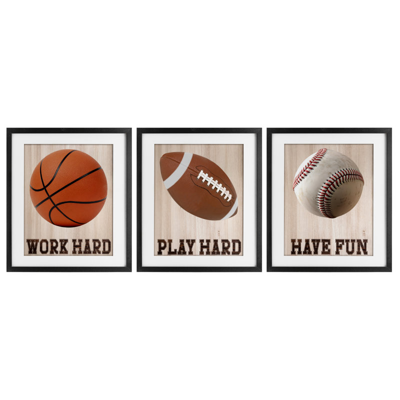 Motivational Sports Words, ensemble de 3 impressions encadrées sous verre, design par Marcus Prime, Cadre noir minuit