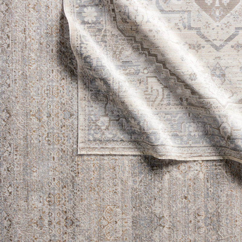 Tapis rayé taupe / argenté Varasteh, Rectangle 7 pi 10 po x 10 pi 10 po
