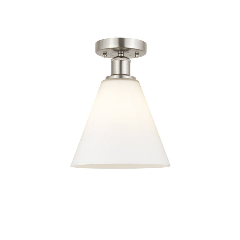Plafonnier semi-encastré 1 lumière Yohannes, Blanc mat, H 10,13 po x l 8 po x P 8 po, Nickel satiné brossé