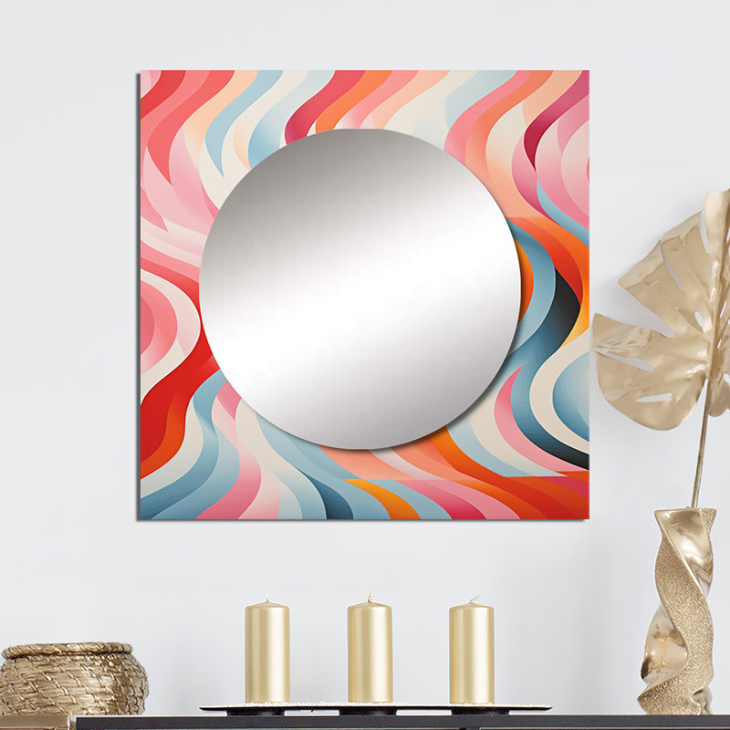 Décoration murale colorée Op Art surréalisme I - grand miroir carré abstrait pour chambre à coucher, 23 po x 23 po