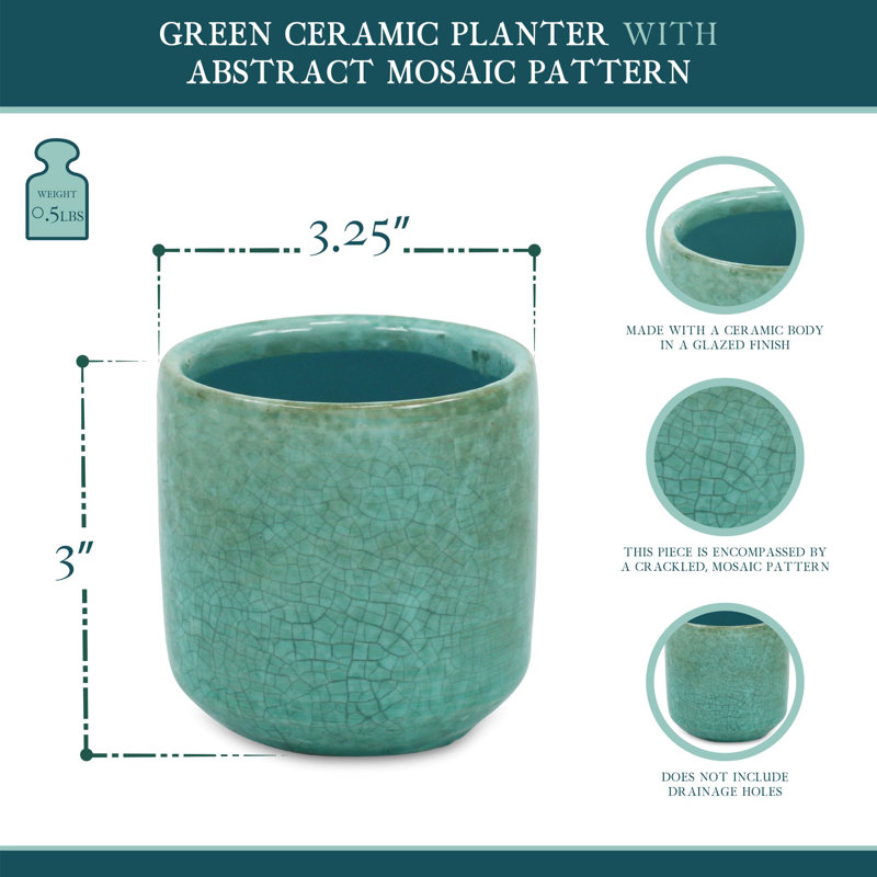 Pot à fleurs en céramique Sia, Vert, H 3 po x l 3,25 po x P 3,25 po