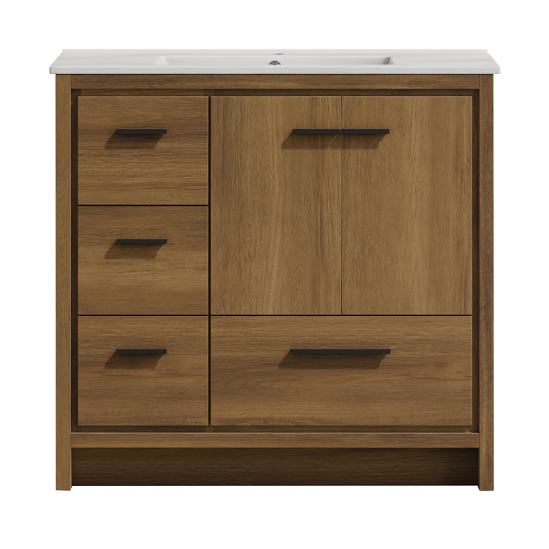 Meuble-lavabo autoportant de 36 po en chêne brun avec comptoir d'évier Virage, Trou simple