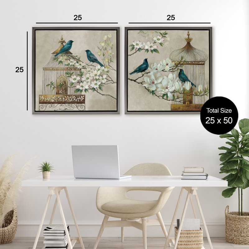 Ensemble de cadres flottants 2 pièces Spring Bluebirds Menagerie, design par Elaine Vollherbst, H 25 po x l 25 po