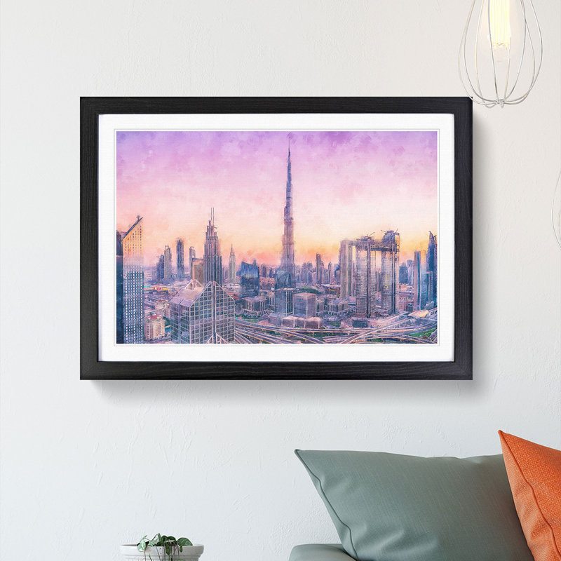 Dubai Skyline - Picture Frame Graphic Art Print, 33cm H x 45cm W x 2cm D, Black Framed