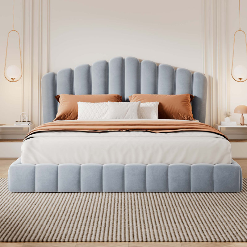Structure de lit en velours pour grand lit, gris
