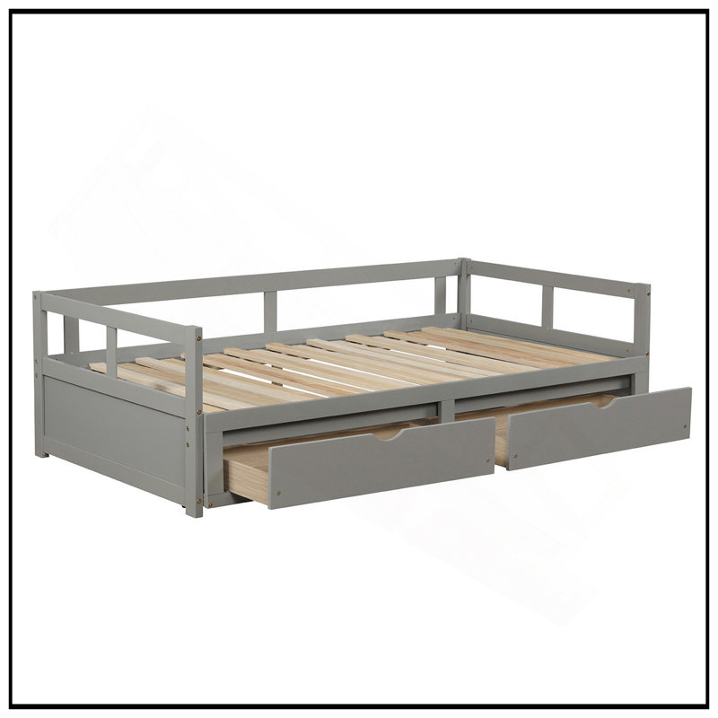 Sturdy Wooden Daybed With Trundle And Storage, Extendable For Versatile Use, Gray