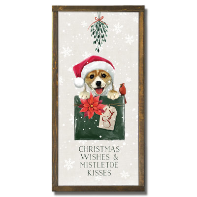 Corgi Christmas Present Framed Wood Plaque