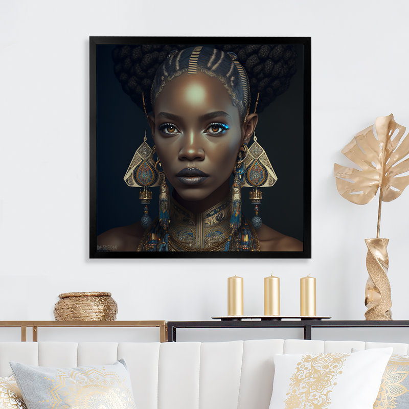 Clarisa Tribal African Woman IV - Art africain de grande femme, Impression noire sur toile encadrée